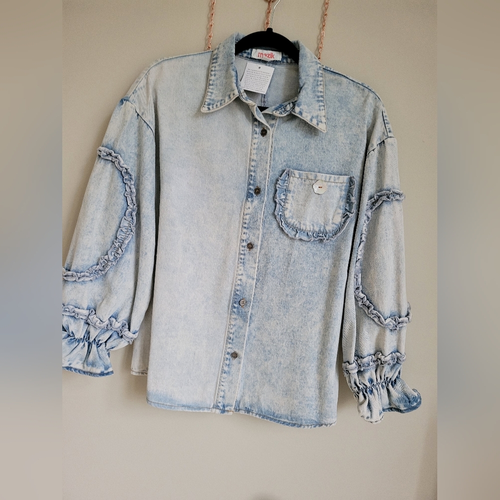 Mazik, ruffle edges denim jacket size small